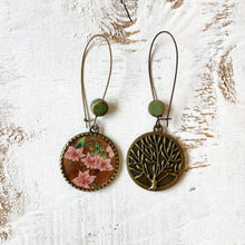 Load image into Gallery viewer, Hoop Earrings with ceramic bead - Flowers, Rajasthani Miniature