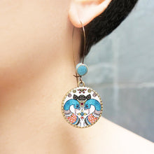 Load image into Gallery viewer, Hoop Earrings with ceramic bead - Kalamkari Peacock, Andhra Pradesh