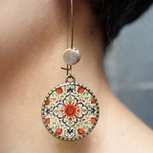 Load image into Gallery viewer, Hoop Earrings with ceramic bead - Mural, King's Quarters, Amer Fort, Jaipur