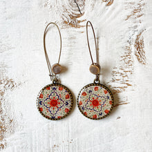 Load image into Gallery viewer, Hoop Earrings with ceramic bead - Mural, King's Quarters, Amer Fort, Jaipur