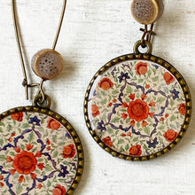 Load image into Gallery viewer, Hoop Earrings with ceramic bead - Mural, King's Quarters, Amer Fort, Jaipur