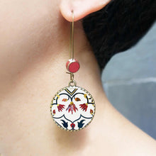 Load image into Gallery viewer, Hoop Earrings with ceramic bead - Peitra Dura, Taj Mahal, Agra