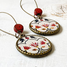 Load image into Gallery viewer, Hoop Earrings with ceramic bead - Peitra Dura, Taj Mahal, Agra