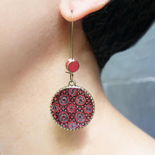Load image into Gallery viewer, Hoop Earrings with ceramic bead - Ajrakh, Block Print, Red, Gujarat