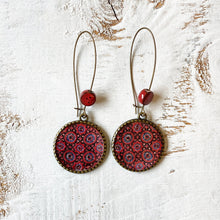 Load image into Gallery viewer, Hoop Earrings with ceramic bead - Ajrakh, Block Print, Red, Gujarat