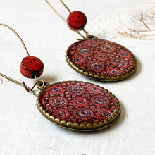 Load image into Gallery viewer, Hoop Earrings with ceramic bead - Ajrakh, Block Print, Red, Gujarat