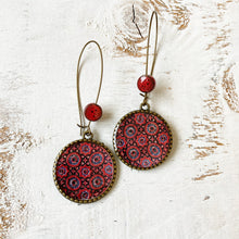 Load image into Gallery viewer, Hoop Earrings with ceramic bead - Ajrakh, Block Print, Red, Gujarat