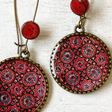 Load image into Gallery viewer, Hoop Earrings with ceramic bead - Ajrakh, Block Print, Red, Gujarat
