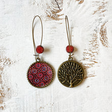 Load image into Gallery viewer, Hoop Earrings with ceramic bead - Ajrakh, Block Print, Red, Gujarat