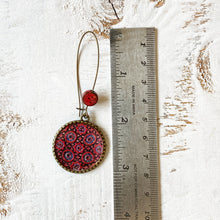 Load image into Gallery viewer, Hoop Earrings with ceramic bead - Ajrakh, Block Print, Red, Gujarat