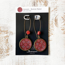 Load image into Gallery viewer, Hoop Earrings with ceramic bead - Ajrakh, Block Print, Red, Gujarat