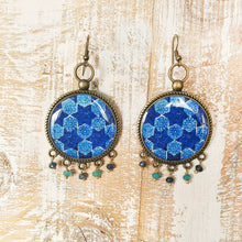 Load image into Gallery viewer, Balis with semiprecious stone - Mughal Motifs Blue Tiles