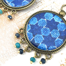 Load image into Gallery viewer, Balis with semiprecious stone - Mughal Motifs Blue Tiles