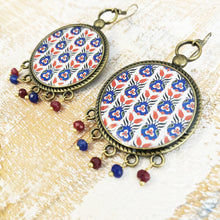 Load image into Gallery viewer, Balis with semiprecious stone - Mughal Motif Blue Red Detail Ceramic Plate