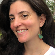 Load image into Gallery viewer, Earrings - Gingko Leaf - Dragons Blood Stone And Pearls