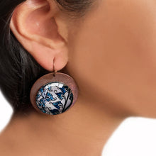 Load image into Gallery viewer, Round Copper Earrings with Glass - Patachitra Bird