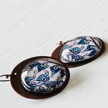 Load image into Gallery viewer, Round Copper Earrings with Glass - Patachitra Bird
