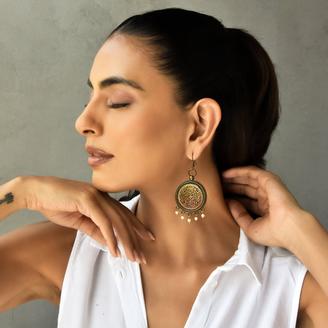 Balis with semiprecious stone - Gold Leaf Painted Medallion, Kashmir