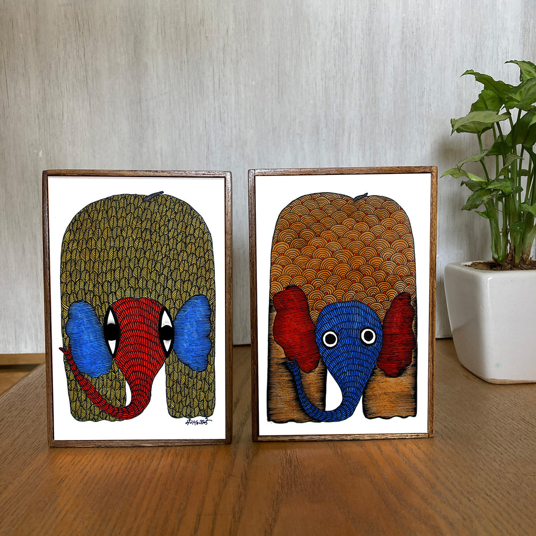 Bookends - Gond Elephants