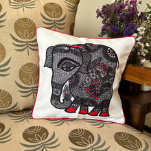 Load image into Gallery viewer, Art Cushion Cover - Madhubani Elephant, Bihar
