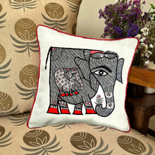 Load image into Gallery viewer, Art Cushion Cover - Madhubani Elephant, Bihar

