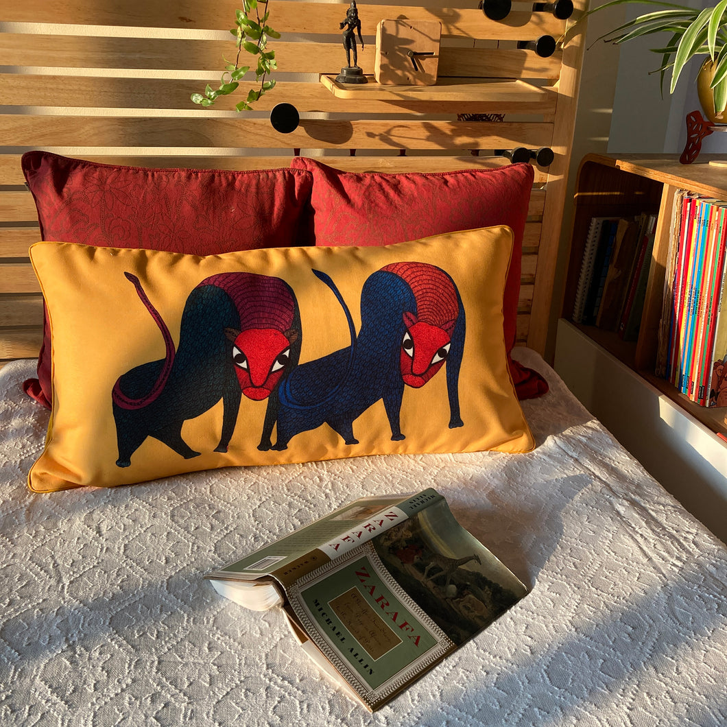 Long Cushion Cover - Gond Leopards Pair