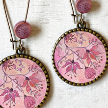 Load image into Gallery viewer, Hoop Earrings with ceramic bead - Pink Magnolia, Painted Flowers
