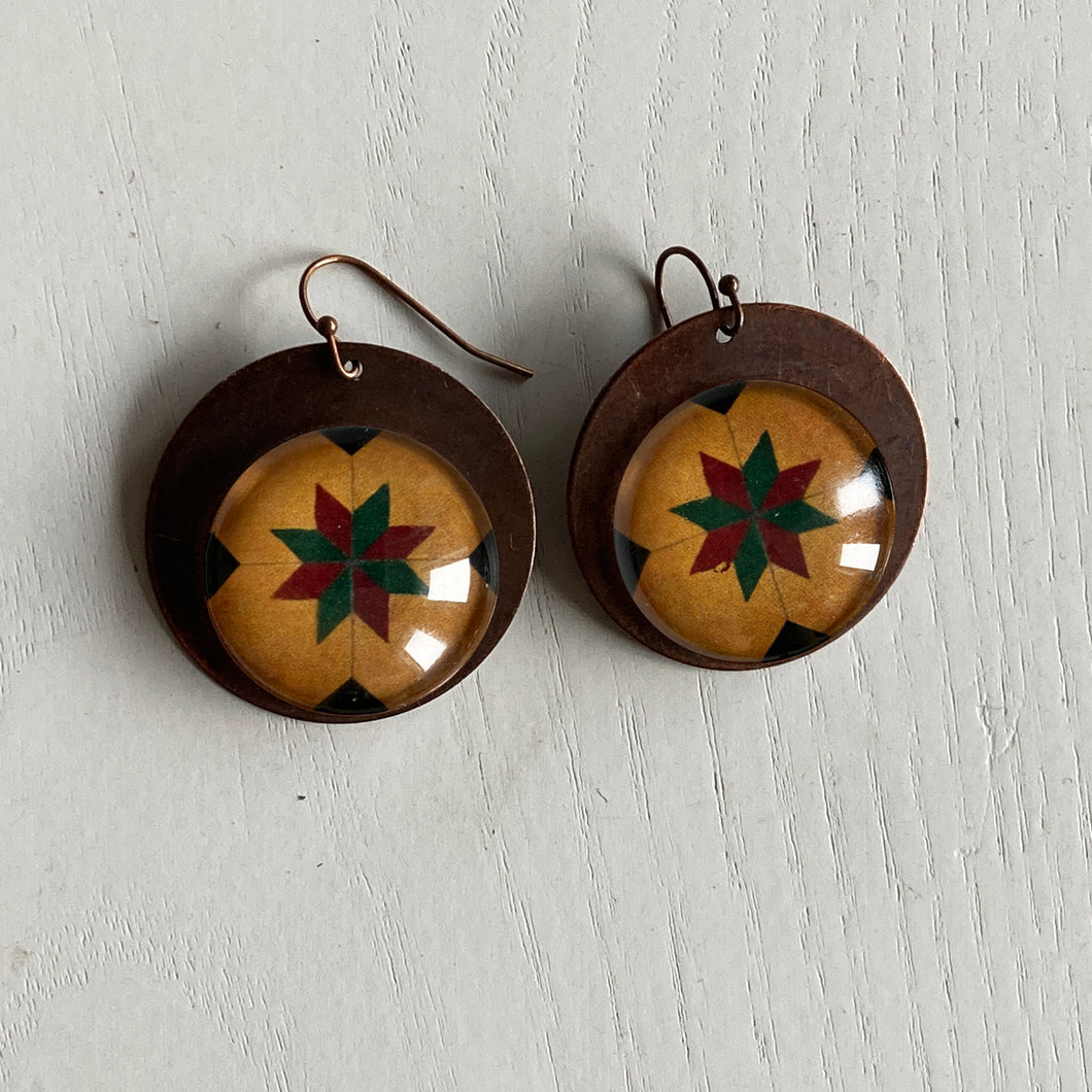 Round Copper Earrings with Glass - Mumbai Mintons Star