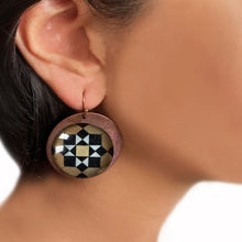 Load image into Gallery viewer, Round Copper Earrings with Glass - Mumbai Mintons Geometeric
