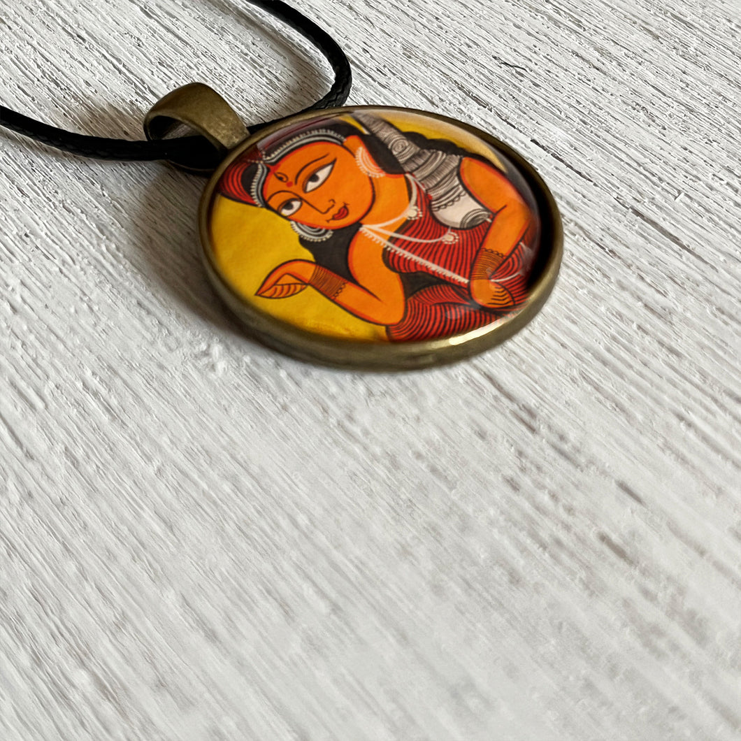 Art Pendants 25 mm - Kalighat Pat-  Lukshmi