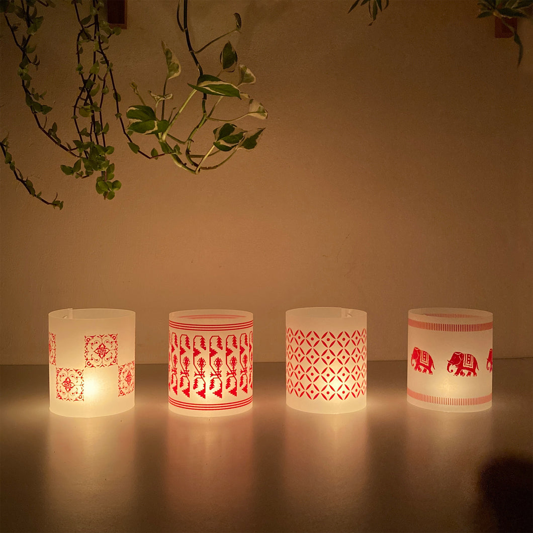 Tea Light Covers - Red Textile