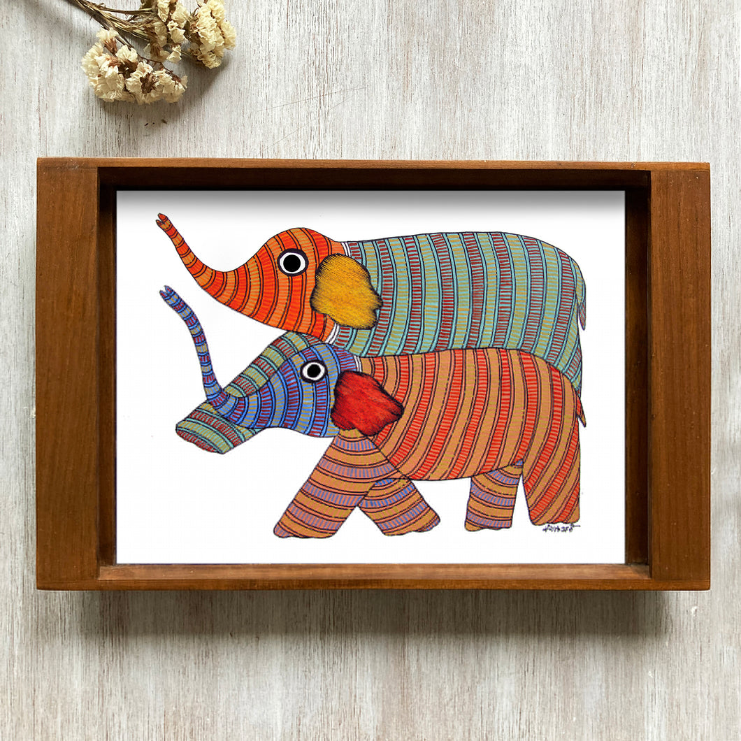 Teak Wood Tray - Gond Elephant