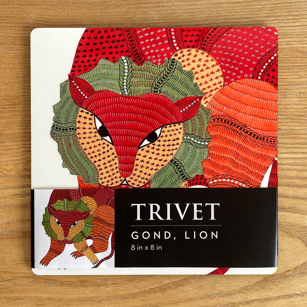 Trivet - square - Gond Lion