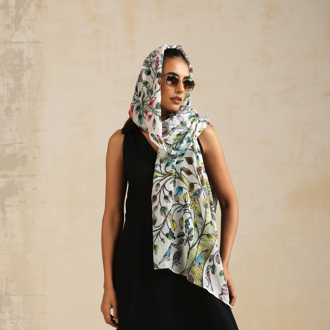 Scarf Chanderi - Vatika, Rajasthani Miniature