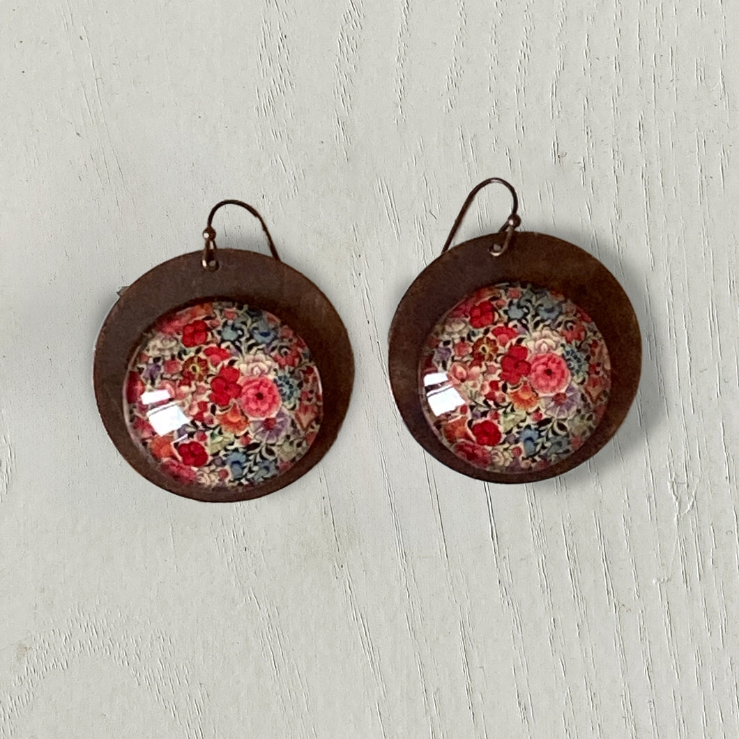 Round Copper Earrings with Glass - Naqashi