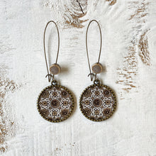 Load image into Gallery viewer, Hoop Earrings  with ceramic bead - Ajrakh, Block Print, Brown, Gujarat

