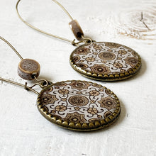 Load image into Gallery viewer, Hoop Earrings  with ceramic bead - Ajrakh, Block Print, Brown, Gujarat
