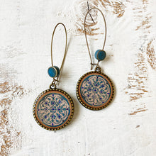 Load image into Gallery viewer, Hoop Earrings with ceramic bead - Turquois Inlaid Medallion, Jahangir Mahal, Orchcha
