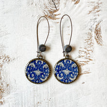 Load image into Gallery viewer, Hoop Earrings  with ceramic bead - Mughal Ceramic Platter, Blue
