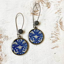 Load image into Gallery viewer, Hoop Earrings  with ceramic bead - Mughal Ceramic Platter, Blue
