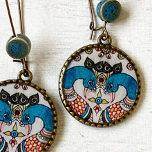 Load image into Gallery viewer, Hoop Earrings  with ceramic bead - Kalamkari Peacock, Andhra Pradesh
