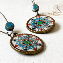 Load image into Gallery viewer, Hoop Earrings  with ceramic bead - CSMT - Mumbai, Stained Glass
