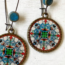 Load image into Gallery viewer, Hoop Earrings  with ceramic bead - CSMT - Mumbai, Stained Glass
