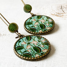 Load image into Gallery viewer, Hoop Earrings  with ceramic bead - Lotus, Pichwai Painting, Rajasthan
