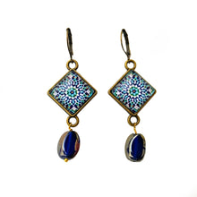 Load image into Gallery viewer, Hanging Earrings with Bead - Mosaic Islamic Pattern Blue
