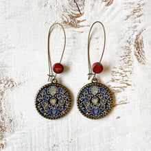 Load image into Gallery viewer, Hoop Earrings  with ceramic bead - Ajrakh, Block Print, Rajasthan
