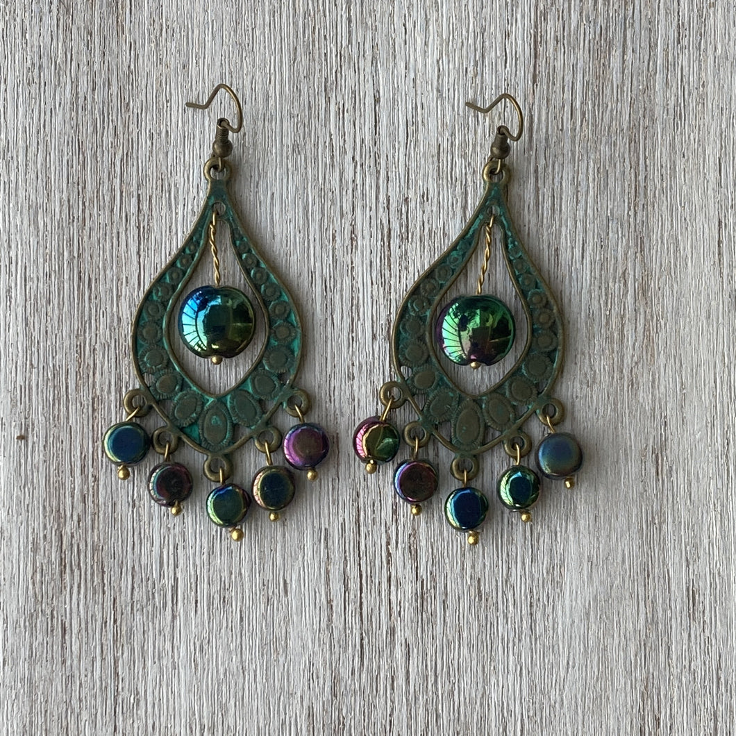 Peacock Earrings with Glass Beads - Peacock