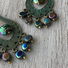 Load image into Gallery viewer, Peacock Earrings with Glass Beads - Peacock
