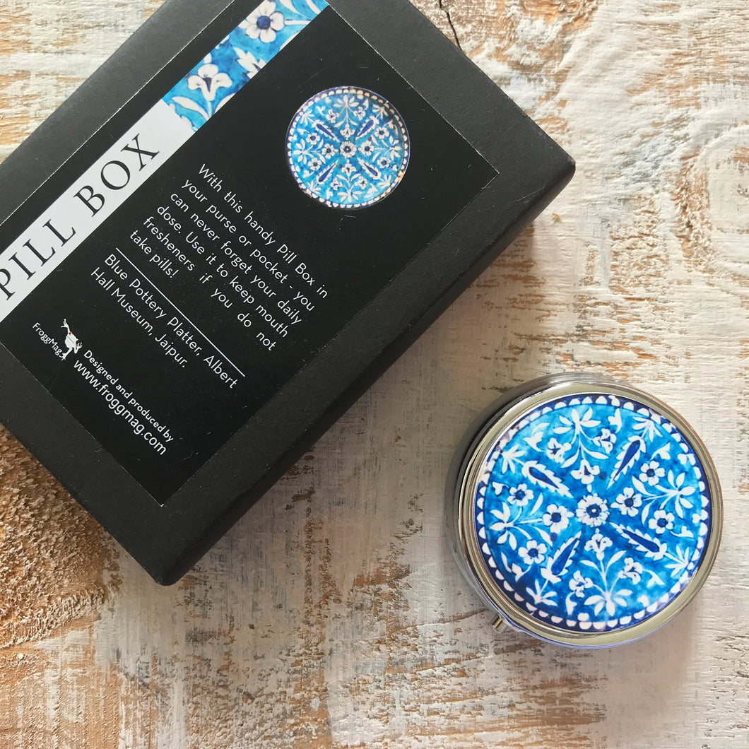 Pill Box Round - Blue Pottery