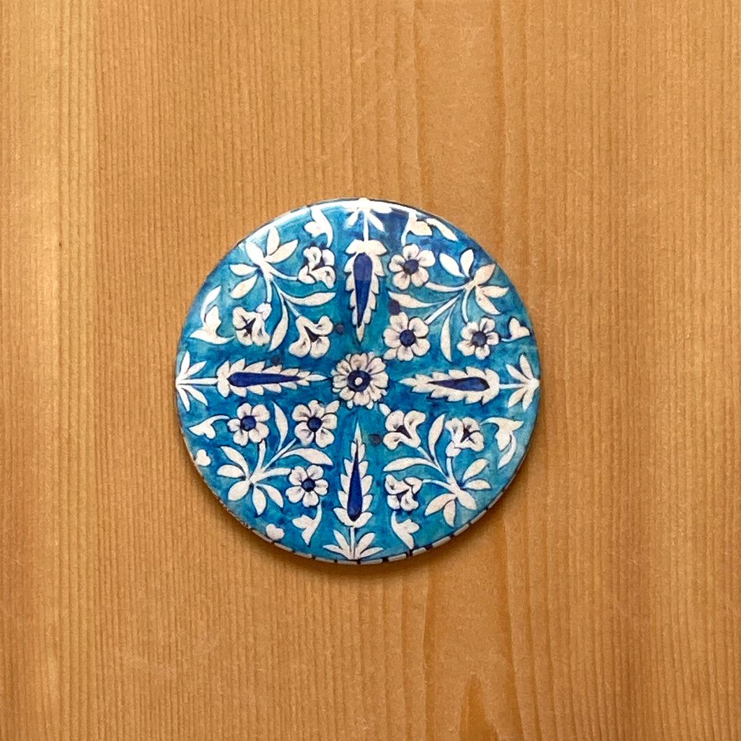 Fridge Magnet Round - Blue Pottery